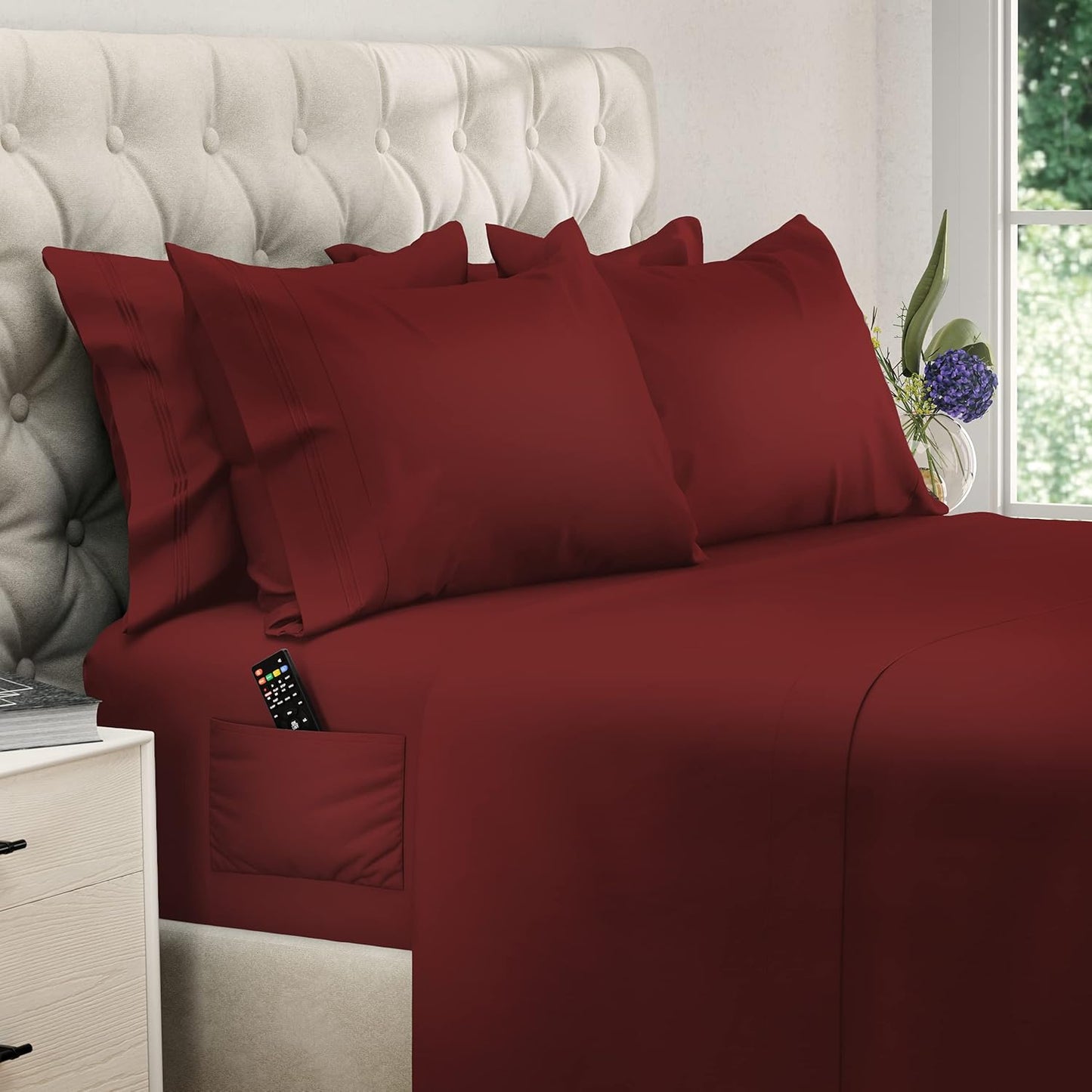 Dreamcare Full Size Bed Sheets Set - Soft Cooling 6pcs Burgundy