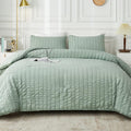 Sage Green Seersucker King Comforter Set - Lightweight All Season