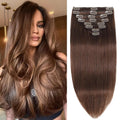 Clip in Hair Extensions Real Human Hair 18in Chocolate Brown - Instant