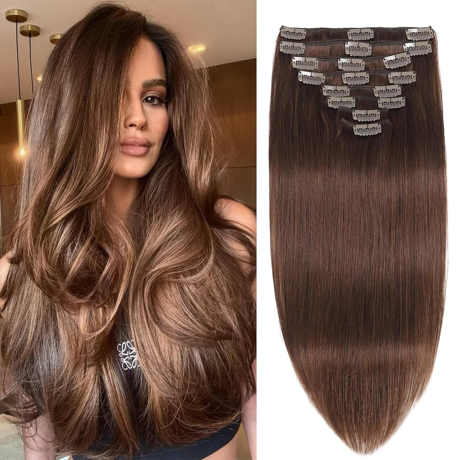 Clip in Hair Extensions Real Human Hair for Instant Volume