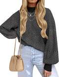 ZESICA Women's 2025 Turtleneck Striped Ribbed Knit Pullover Sweaters