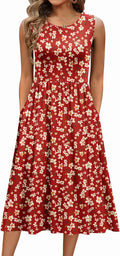 Women's Summer Tank Midi Dress Floral Sleeveless - Comfortable Fit