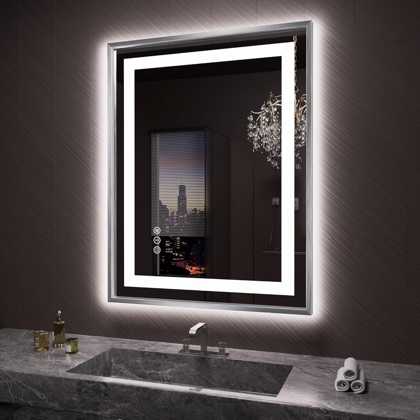 Amorho 28X36 LED Bathroom Mirror with Front Light & Anti-Fog
