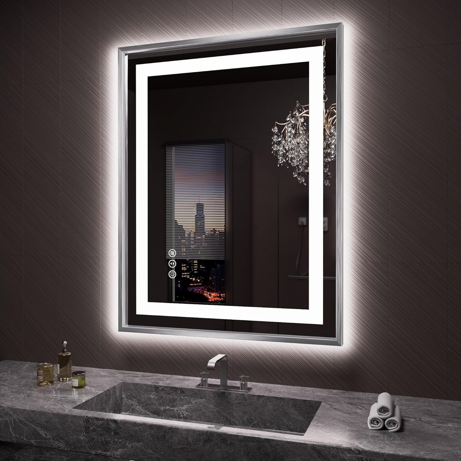 Amorho 28X36 LED Bathroom Mirror with Front Light & Anti-Fog