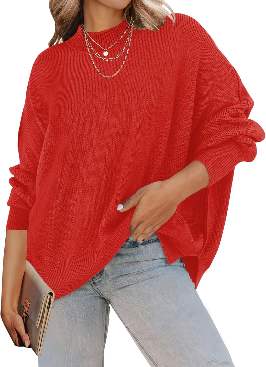 ZESICA Women's Oversized Ribbed Knit Pullover Sweater for Fall