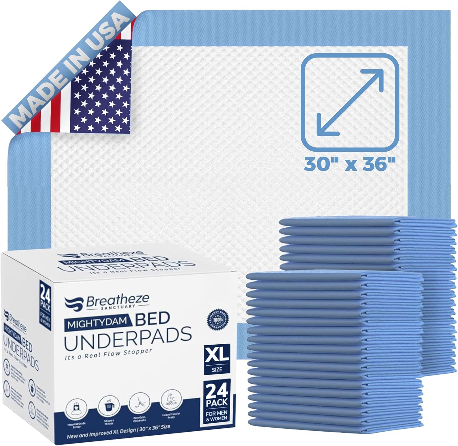 Breatheze Extra Large Disposable Bed Pads for Incontinence Care