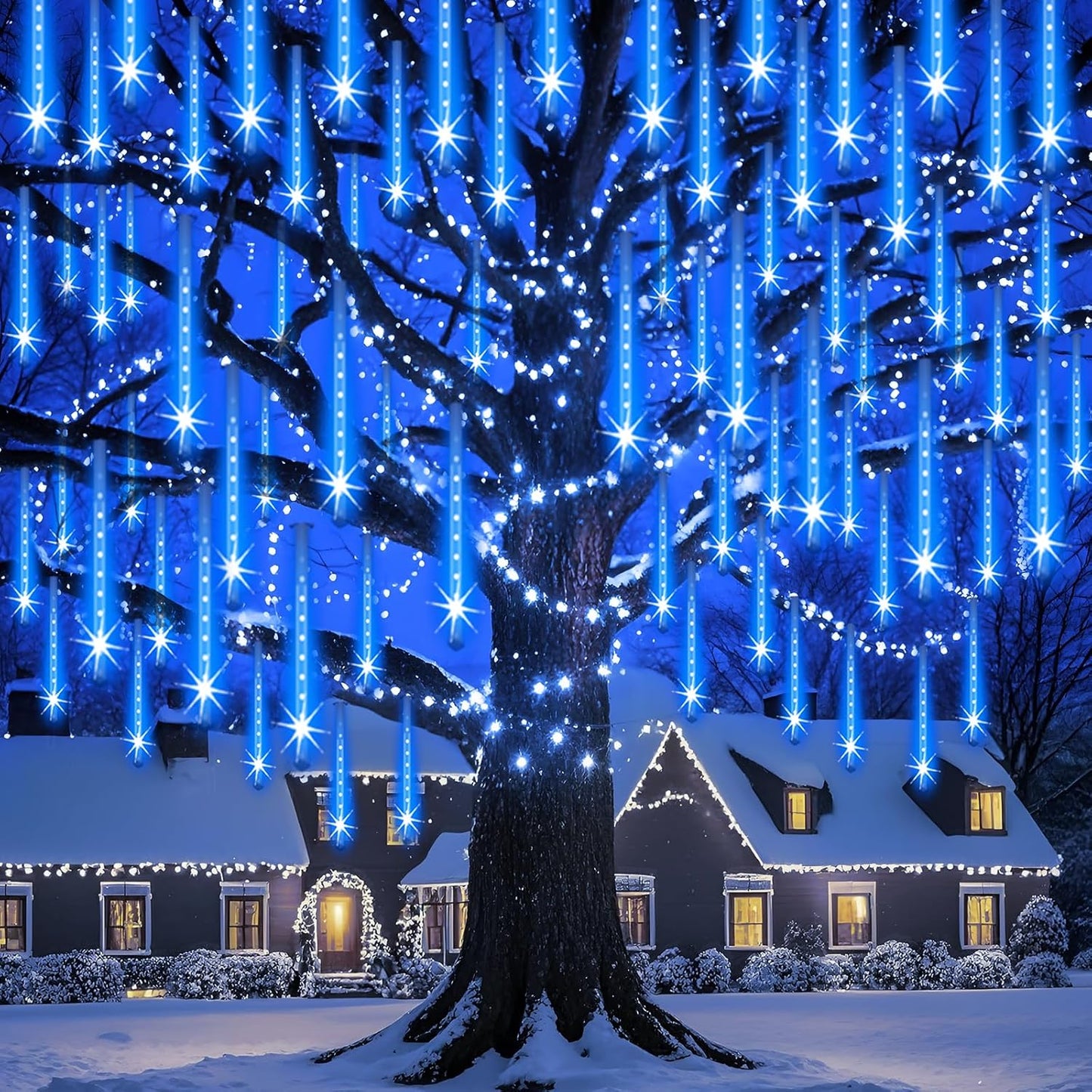 Meteor Shower Lights Outdoor 24 Tubes 576 LEDs for Christmas