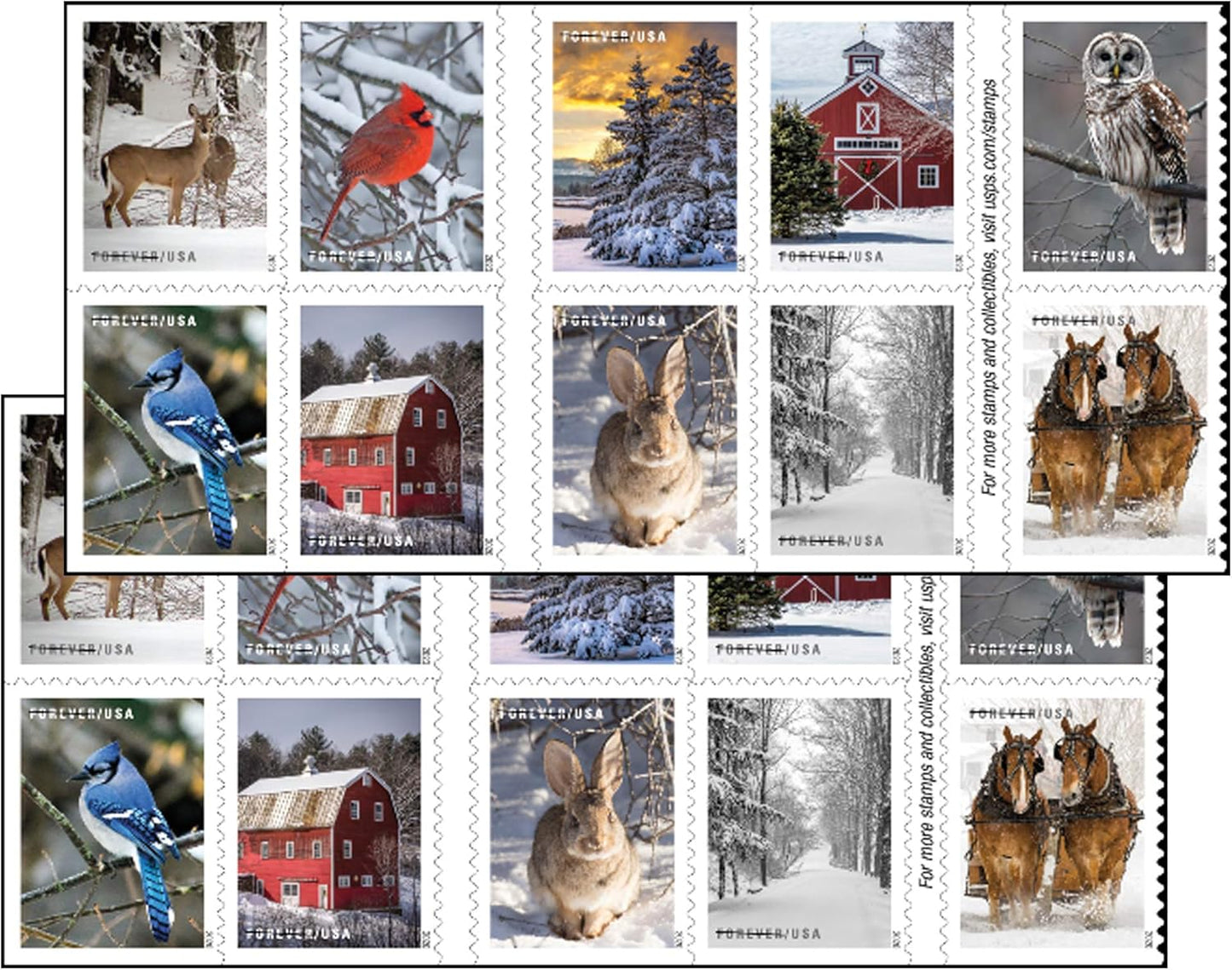 Winter Scenes Forever Postage Stamps for Holiday Celebrations