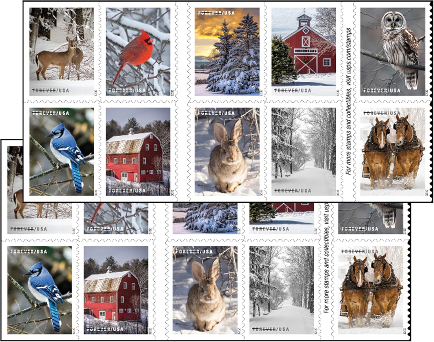 Winter Scenes Forever Postage Stamps for Holiday Celebrations