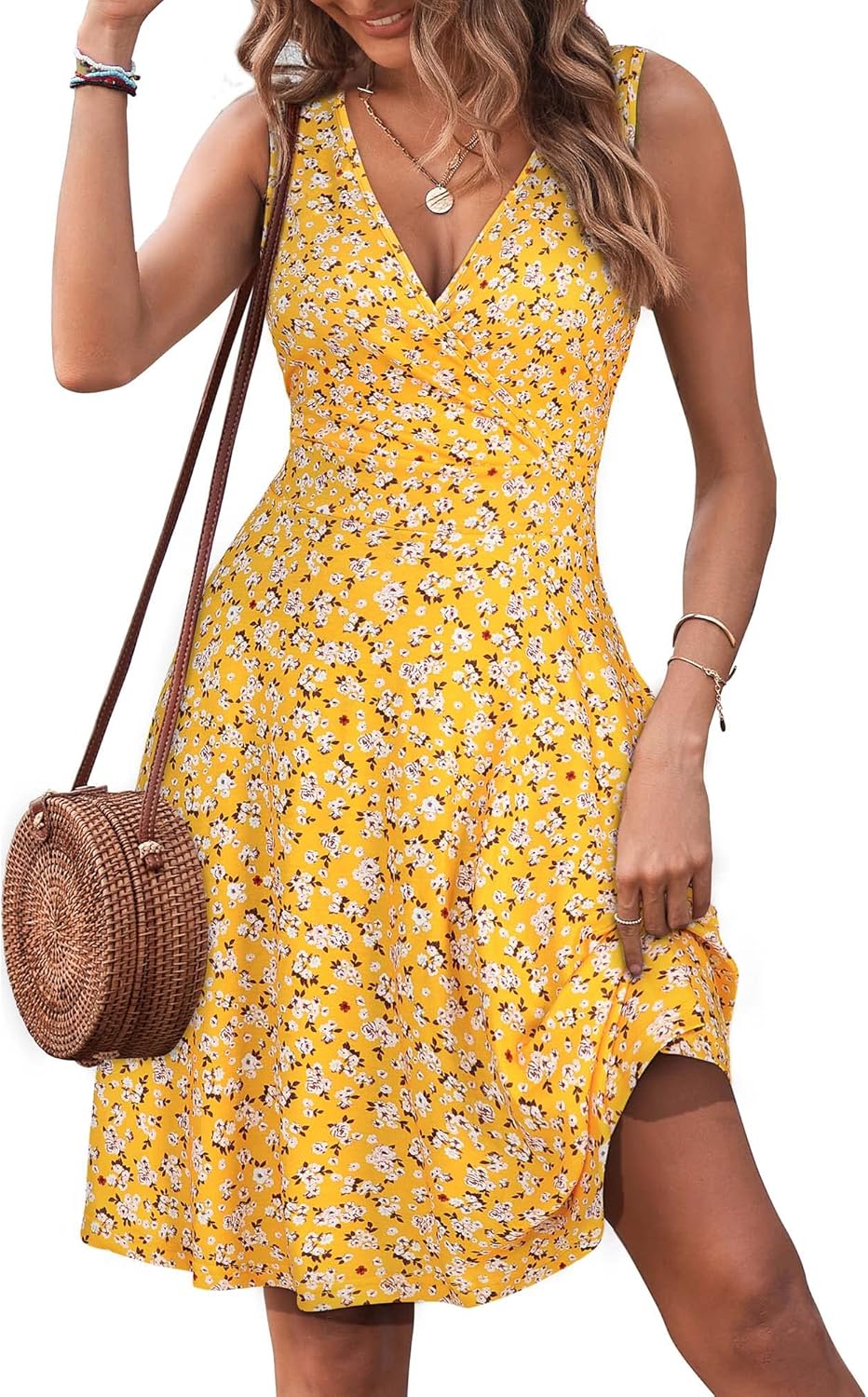 GUBERRY Womens Wrap V Neck Sleeveless Sundress with Pockets