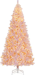 HOMCOM 7.5 ft Prelit Pink Douglas Fir Christmas Tree - Lush 500 LEDs