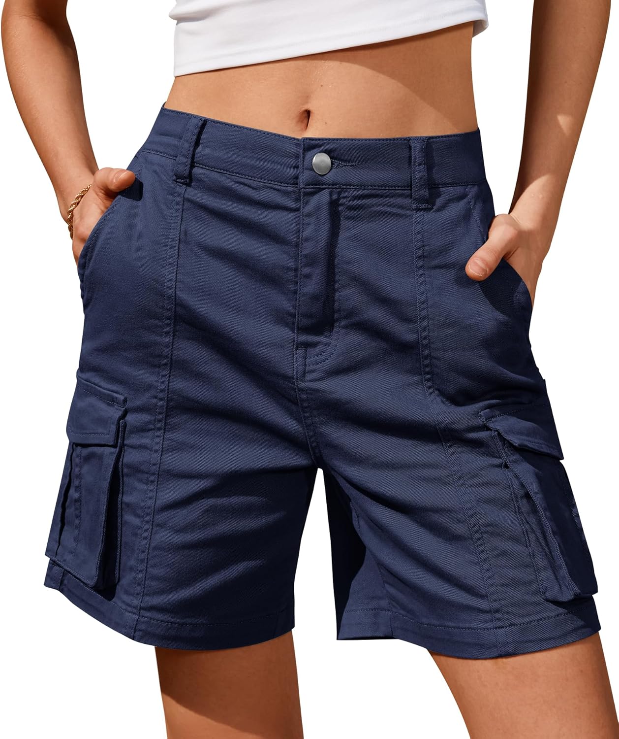 IVIR Bermuda Shorts for Women - Comfy Cargo Knee Length Style