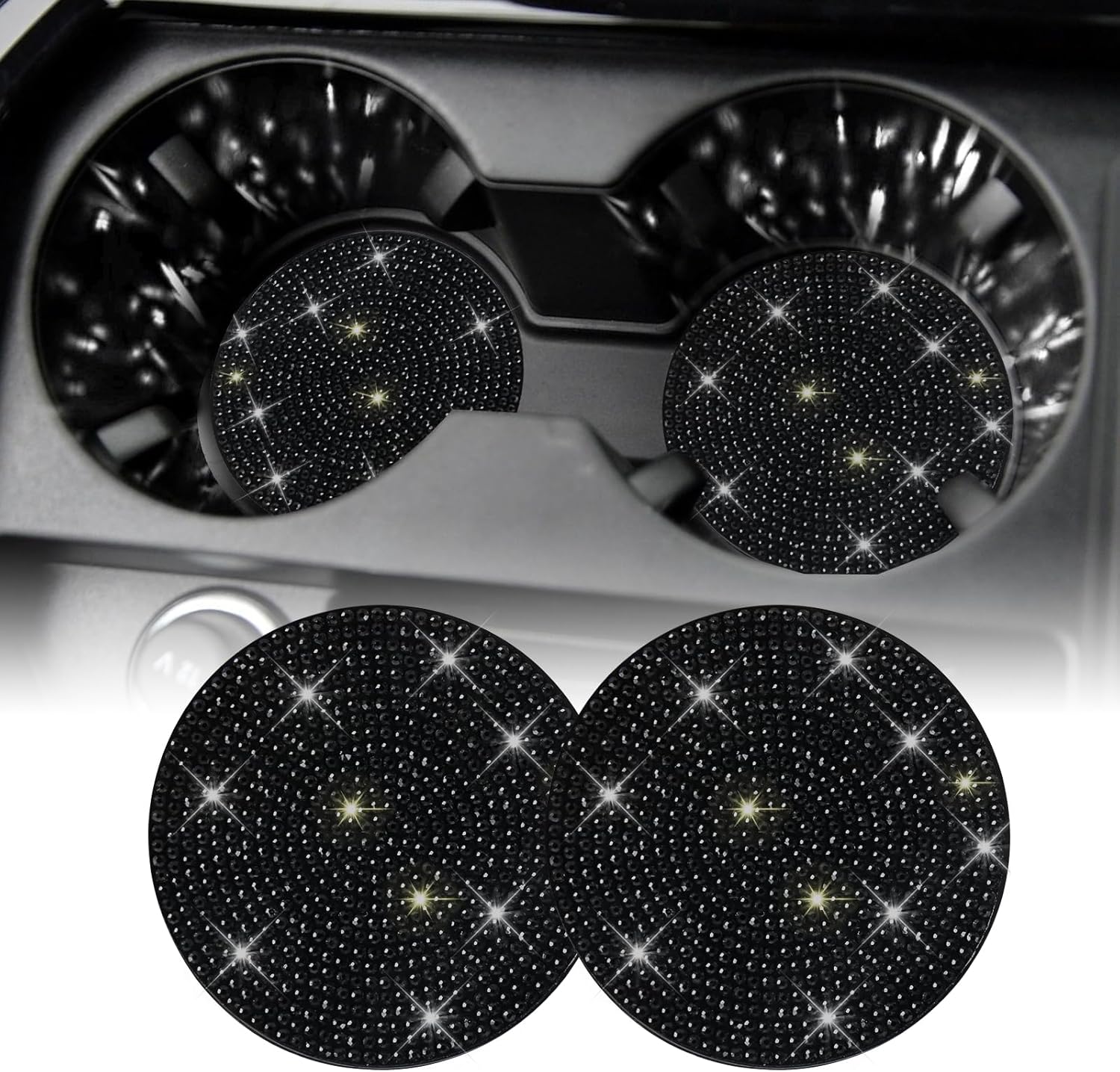 SINGARO Crystal Cup Holder Coasters - Non-Slip Bling for Car Interior