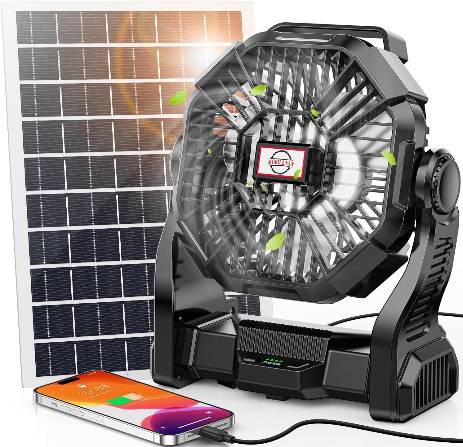 30000mAh Solar Fan with LED Lantern for Camping and Travel