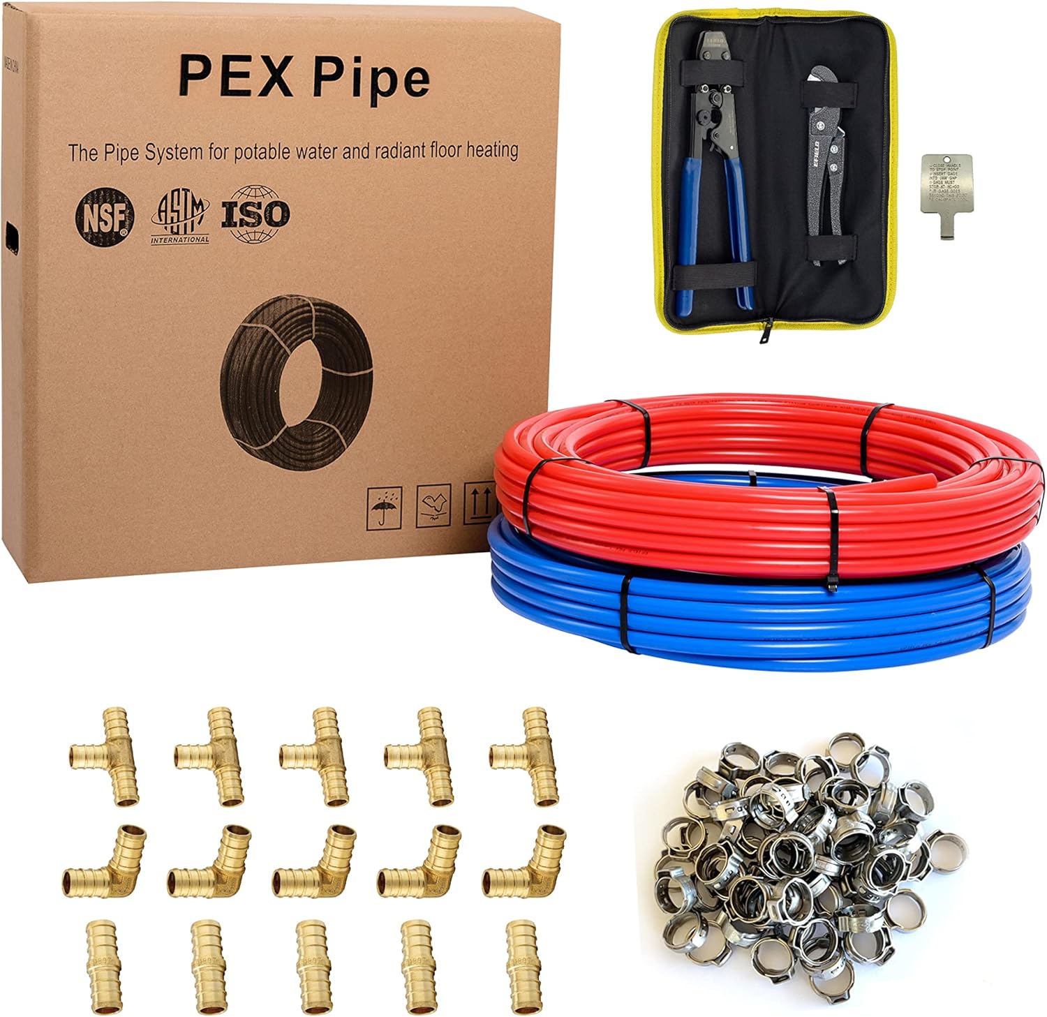 Pex-b Pipe DIY Kit with Crimp Fitting and Tools for Plumbing