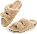 Womens Open Toe Slipper Cork Slide Sandals - Faux Fur Lining