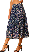 Allegra K Women's A-line Floral Midi Skirt with Tiered Ruffles