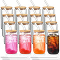 NETANY 16 Pack Glass Cups with Lids and Straws 16 oz - Durable