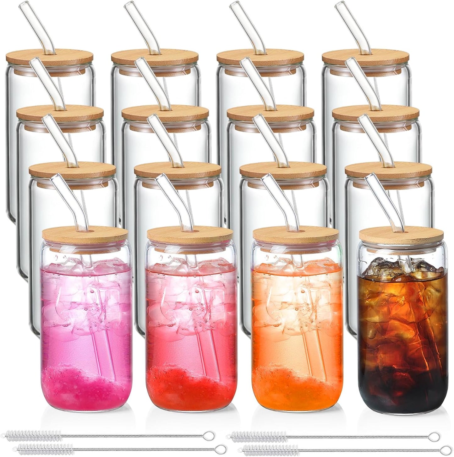 16 Pack Glass Cups with Lids and Straws for Every Occasion