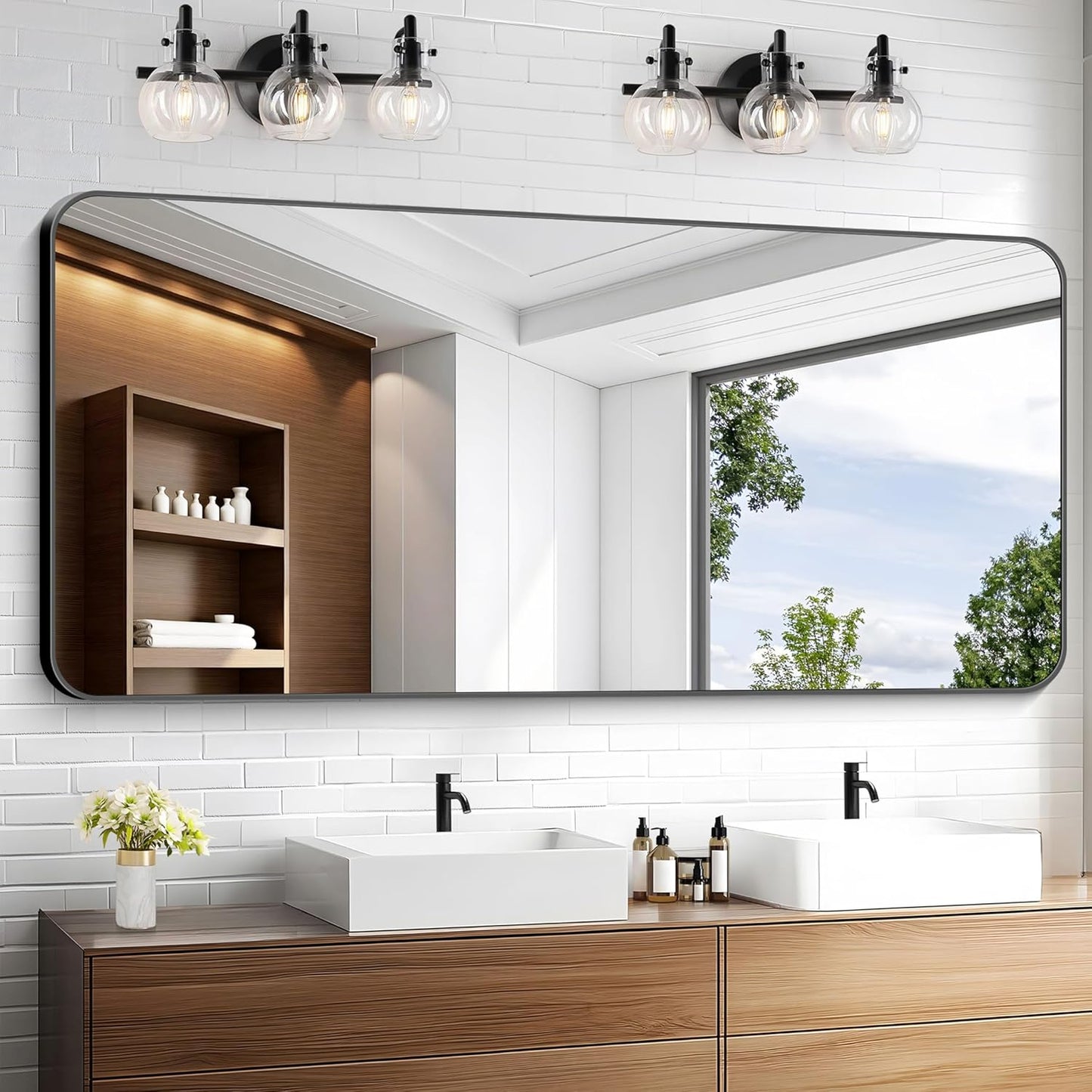 KOCUUY Black Bathroom Mirror 60x28 with Modern Design