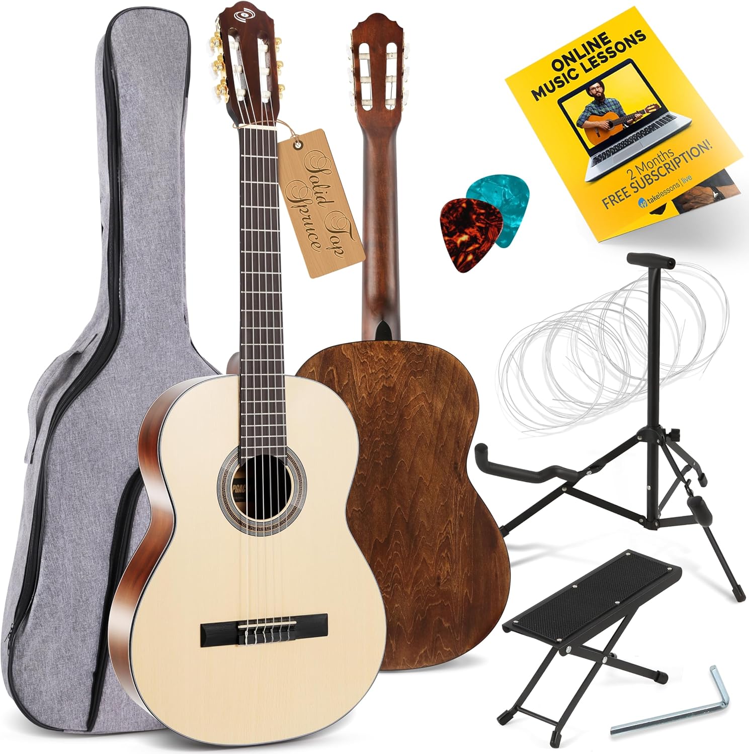 Pyle Premium Solid Spruce Top Classical Acoustic Guitar Kit