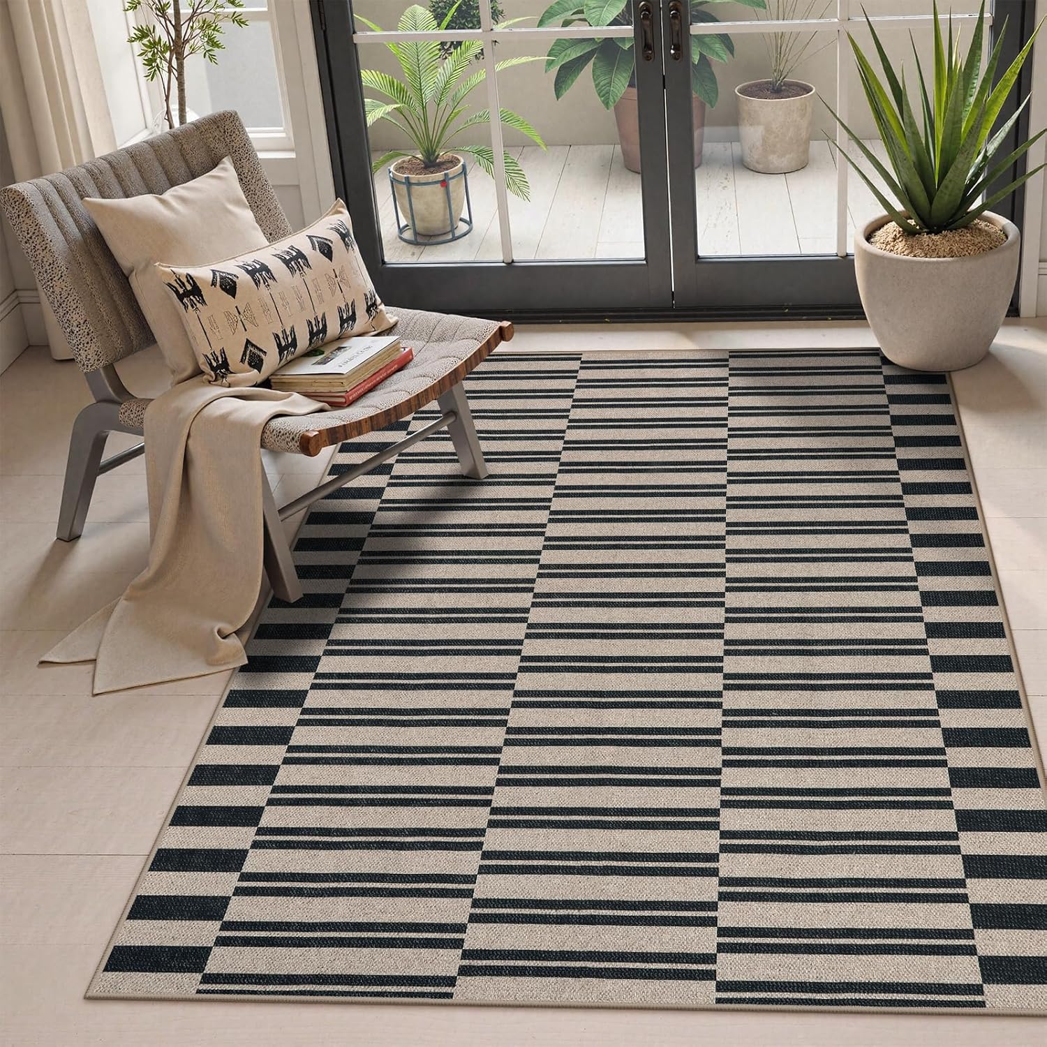 Lahome Striped Easy Jute Rug for Indoor Outdoor Spaces