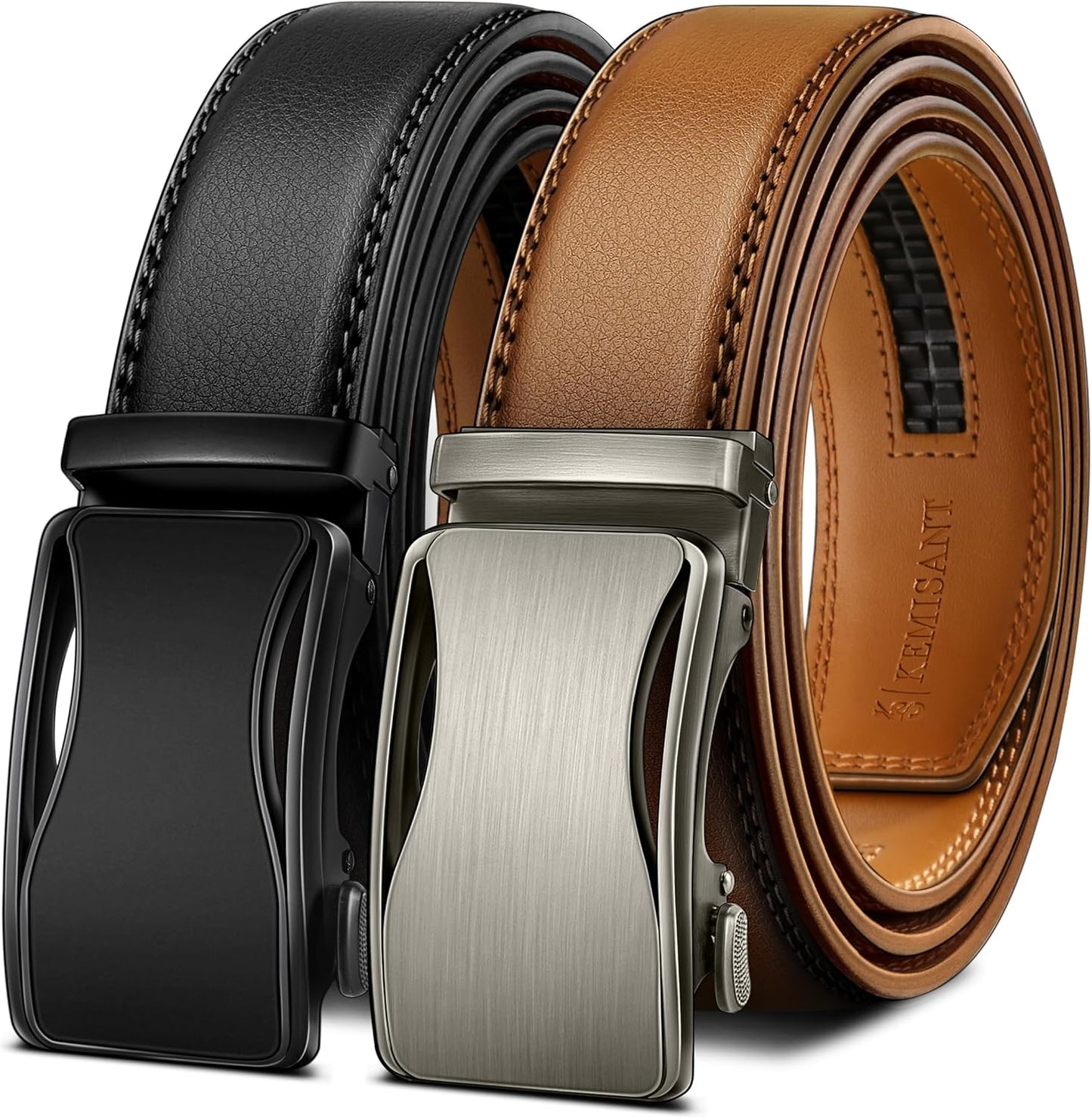 KEMISANT Mens Ratchet Belt - Adjustable Sliding Dress Belt
