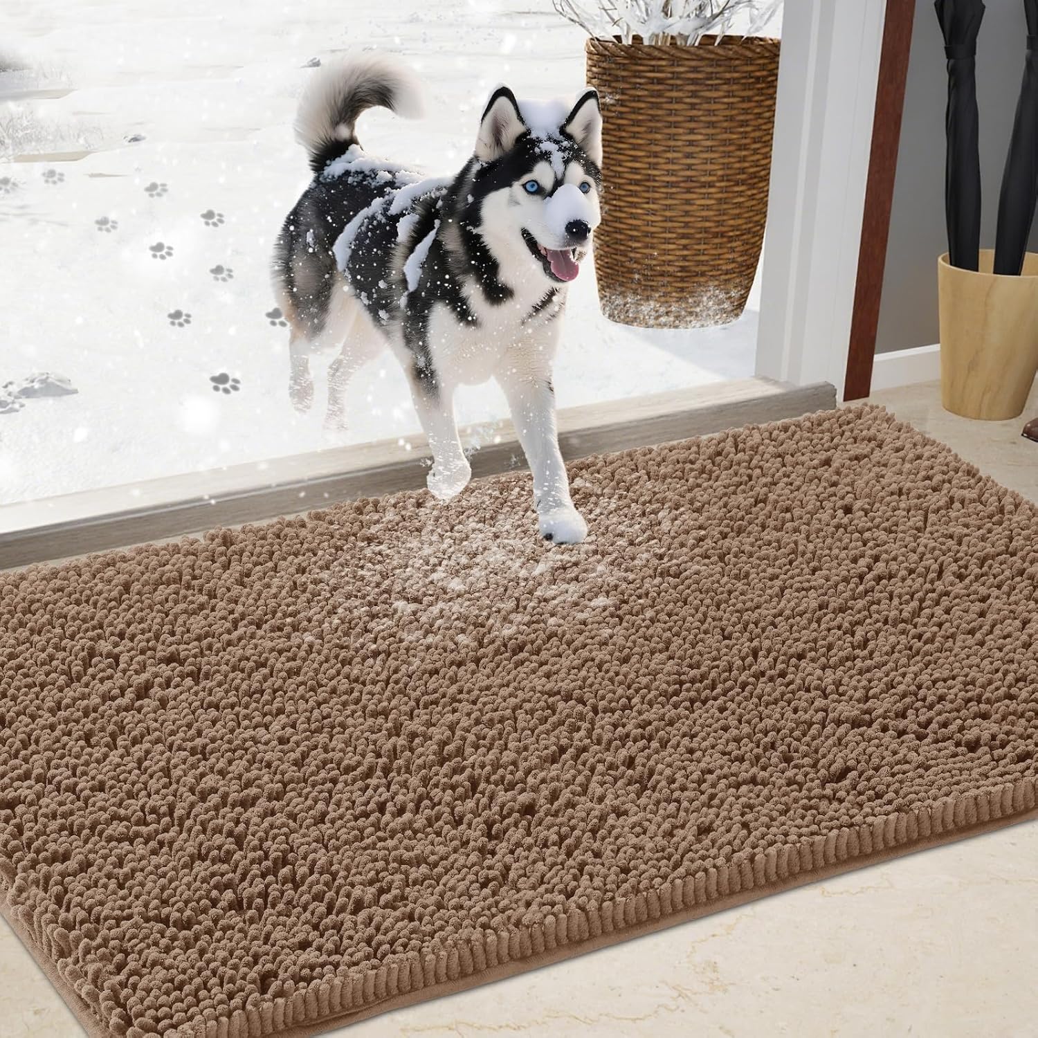 IM HOME Chenille Absorbent Outdoor Doormat for Muddy Paws