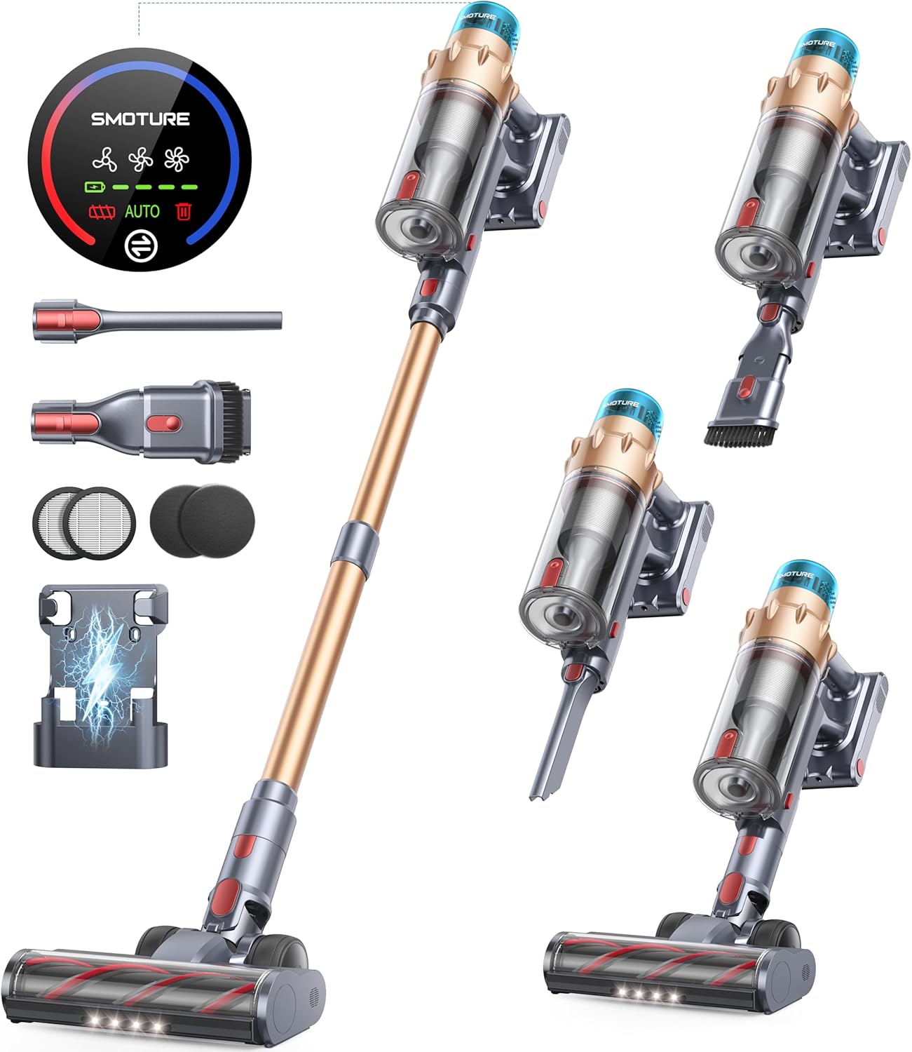 SMOTURE 550W Cordless Vacuum: 45KPA Power, 60 Mins Runtime