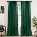 KOUFALL Dark Green Curtains 96 in 2 Panels Set - Linen Look Sheers