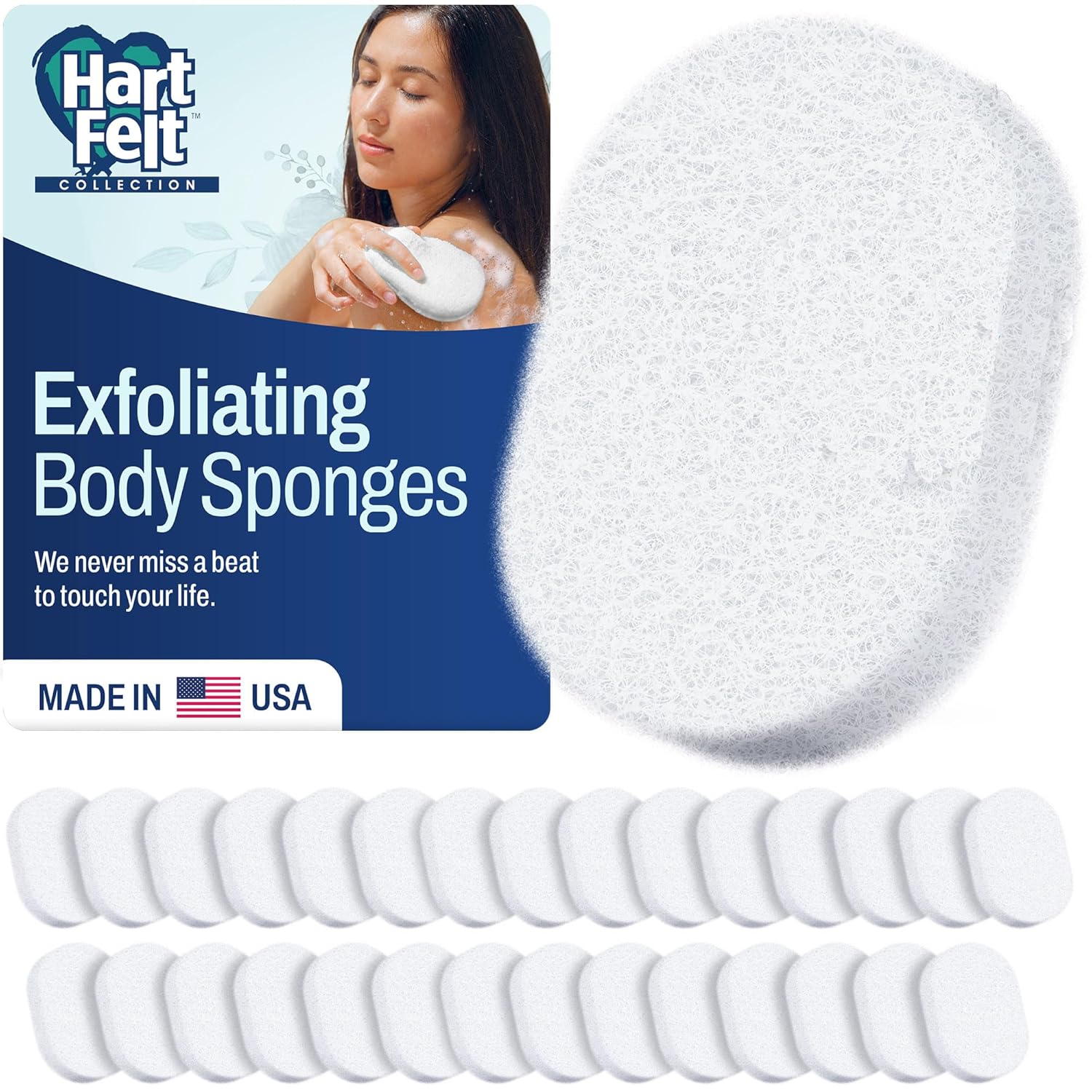 HartFelt Bath Sponges for Shower - Oval Body Wash Scrubber