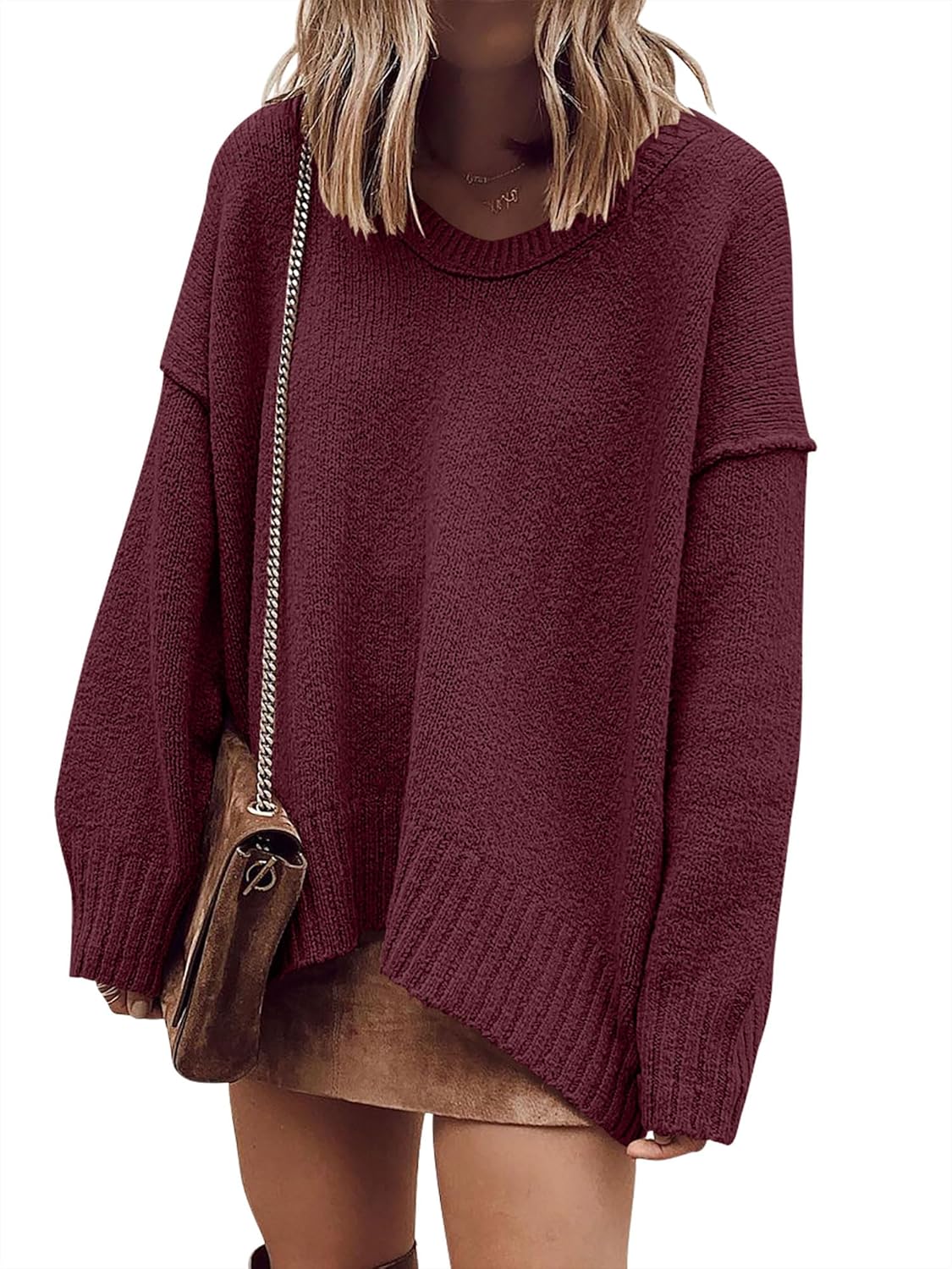 Oversized Casual Loose Slouchy V Neck Batwing Sweater for Women