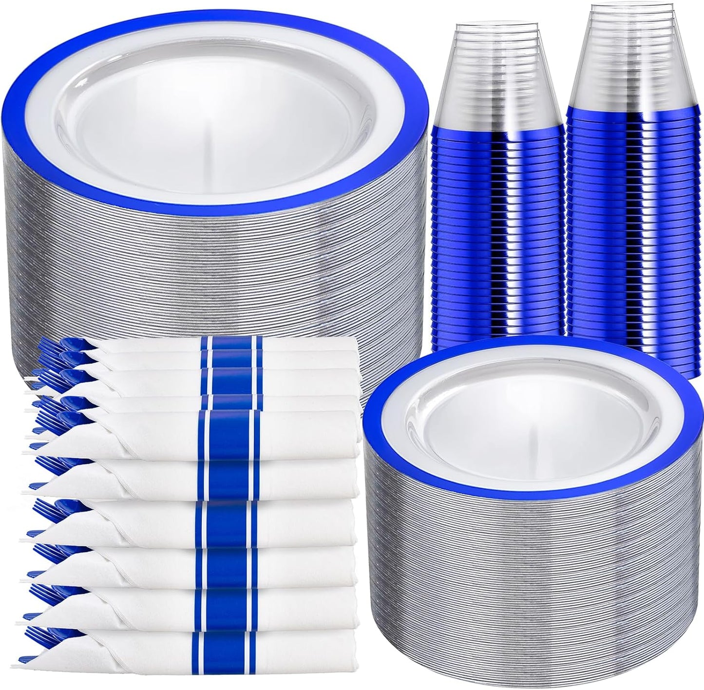 350 Pcs Dark Blue Plastic Plates for Elegant Party Dining