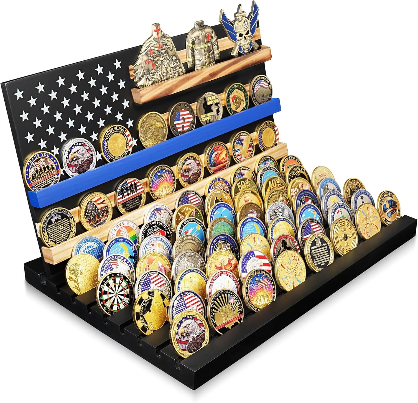 11 Rows Challenge Coin Display with American Flag for 106 Coins