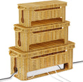 Rattan Cable Management Box 3-Pack - Ventilated Cable Organizer