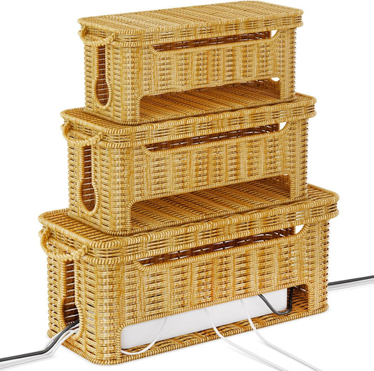 NiHome Rattan Cable Management Trio for Neat Spaces