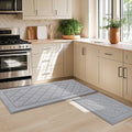 Light Grey Non-Slip Kitchen Rugs Set of 2 - Soft Washable Diamond