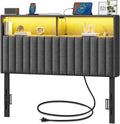 Headboard for Twin Bed with Storage and LED Lighting - Adjustable