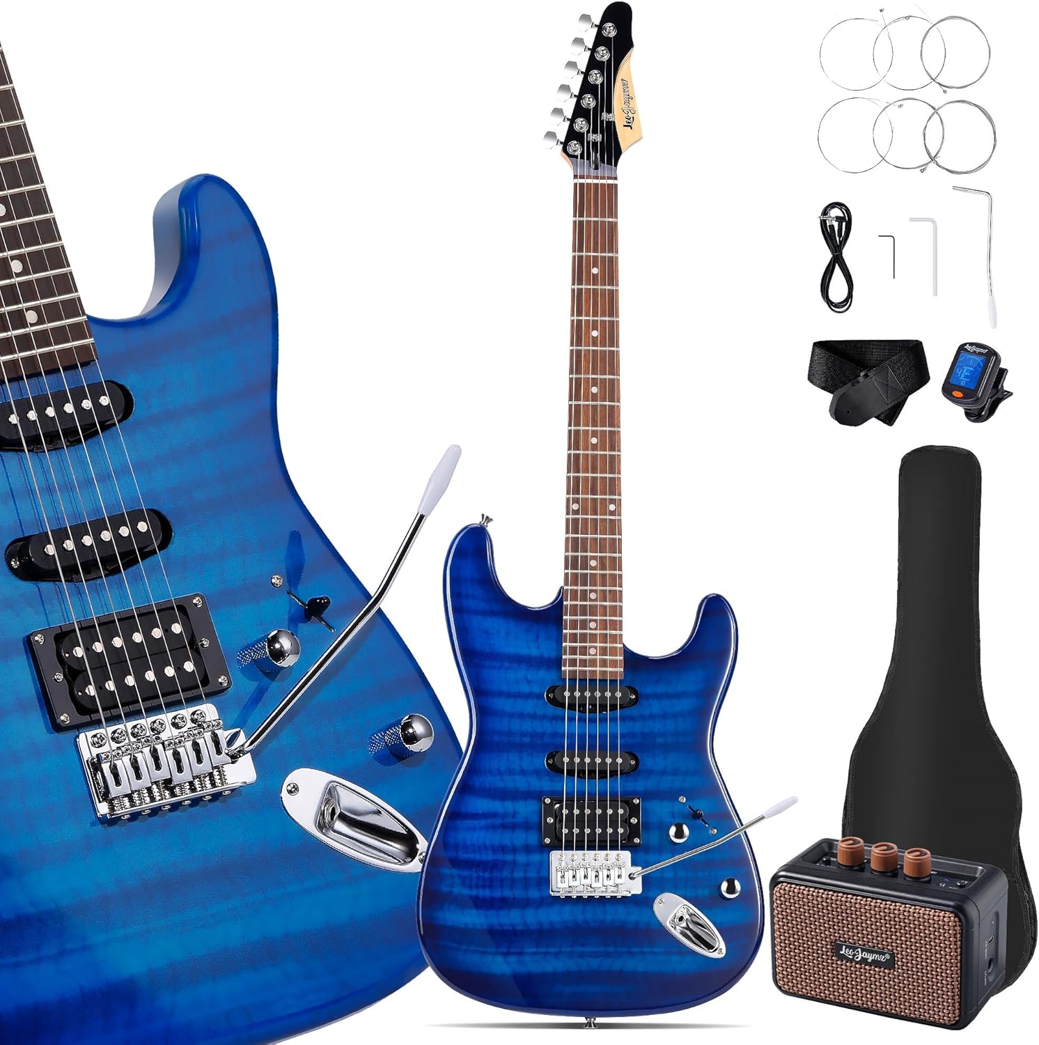 39in Full Size ST Style Electric Guitar Starter Kit with Amp