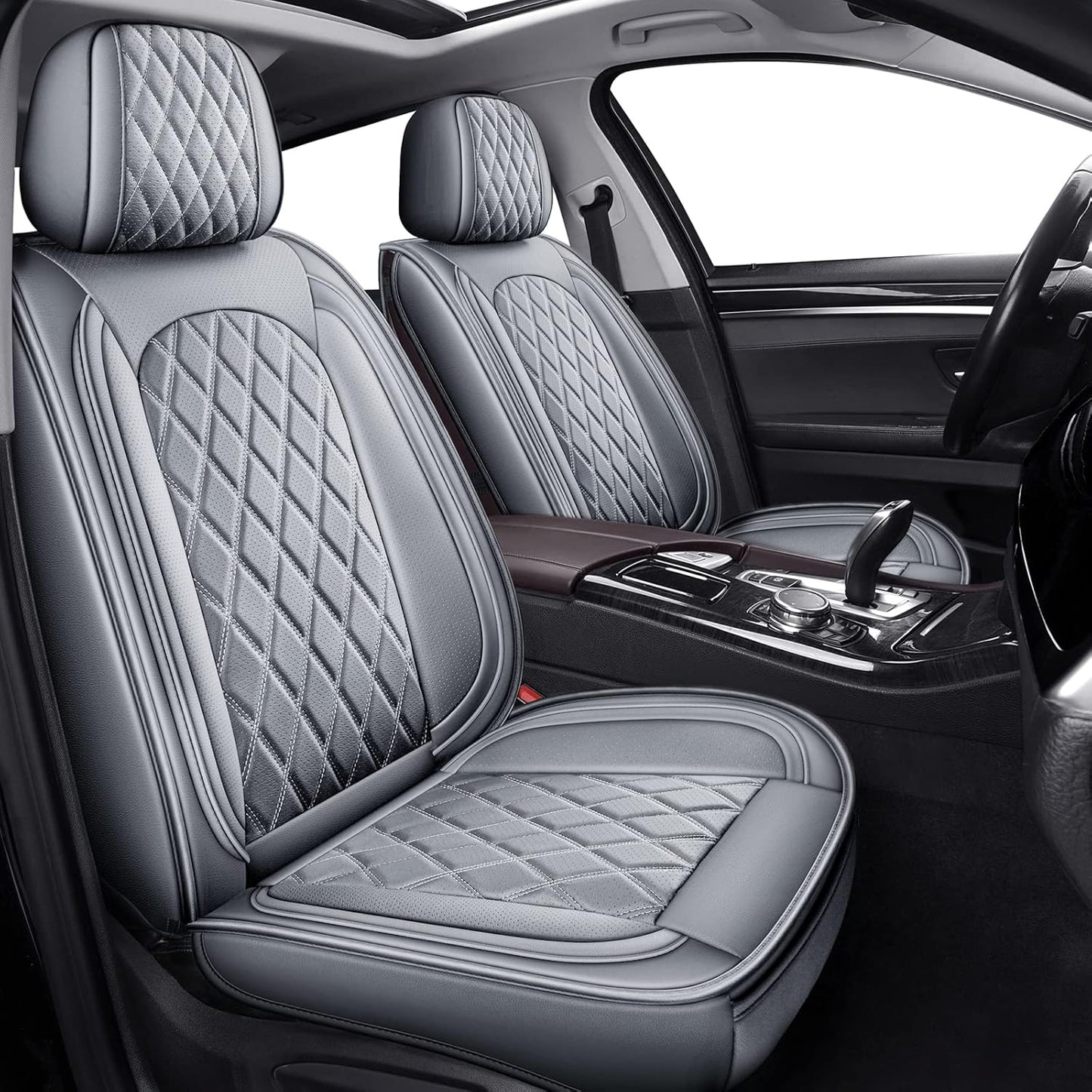 MIROZO Front Car Seat Covers - Waterproof Faux Leather Design