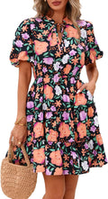 Summer Floral Short Dress V Neck Tiered Ruffle Boho Mini - Flowy Fit