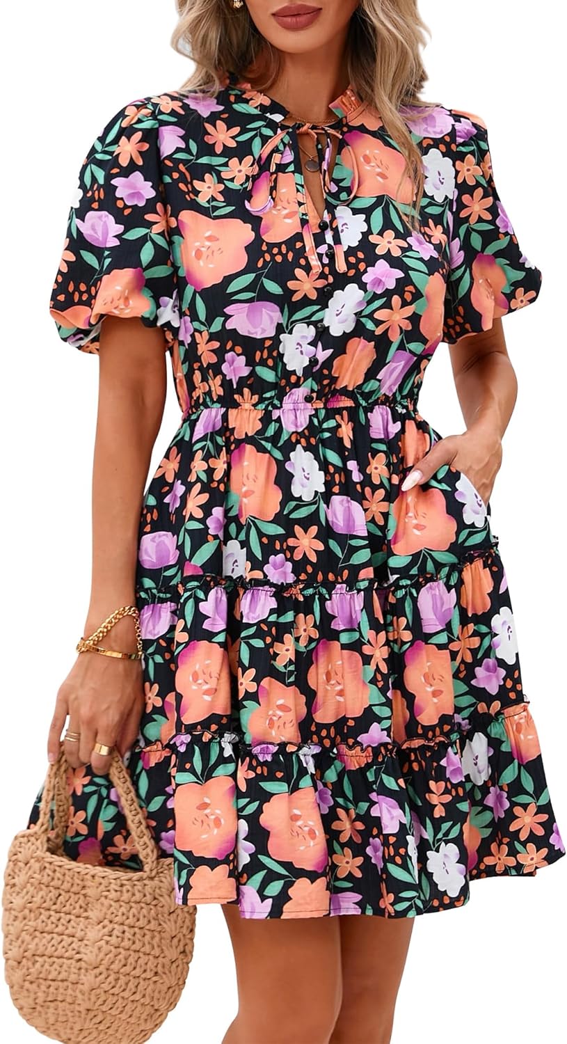 BTFBM Women Summer Floral Short Dresses for Casual Style