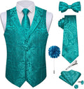 Mens Paisley Vest Tie Set with Lapel Pin and Tie Clip - Formal Look