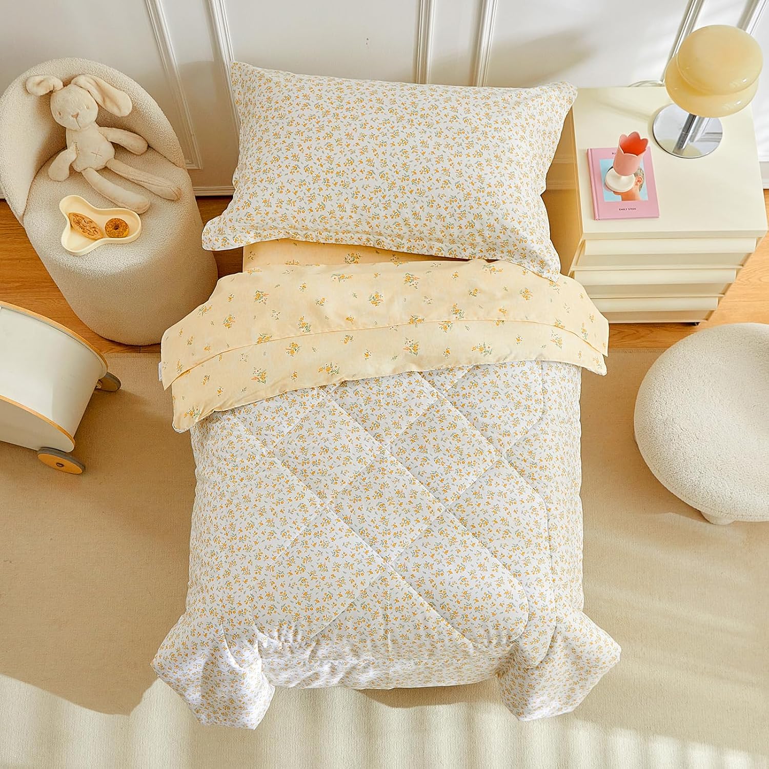 DuShow 4 Piece Cotton Toddler Bedding Set for Girls in Pink