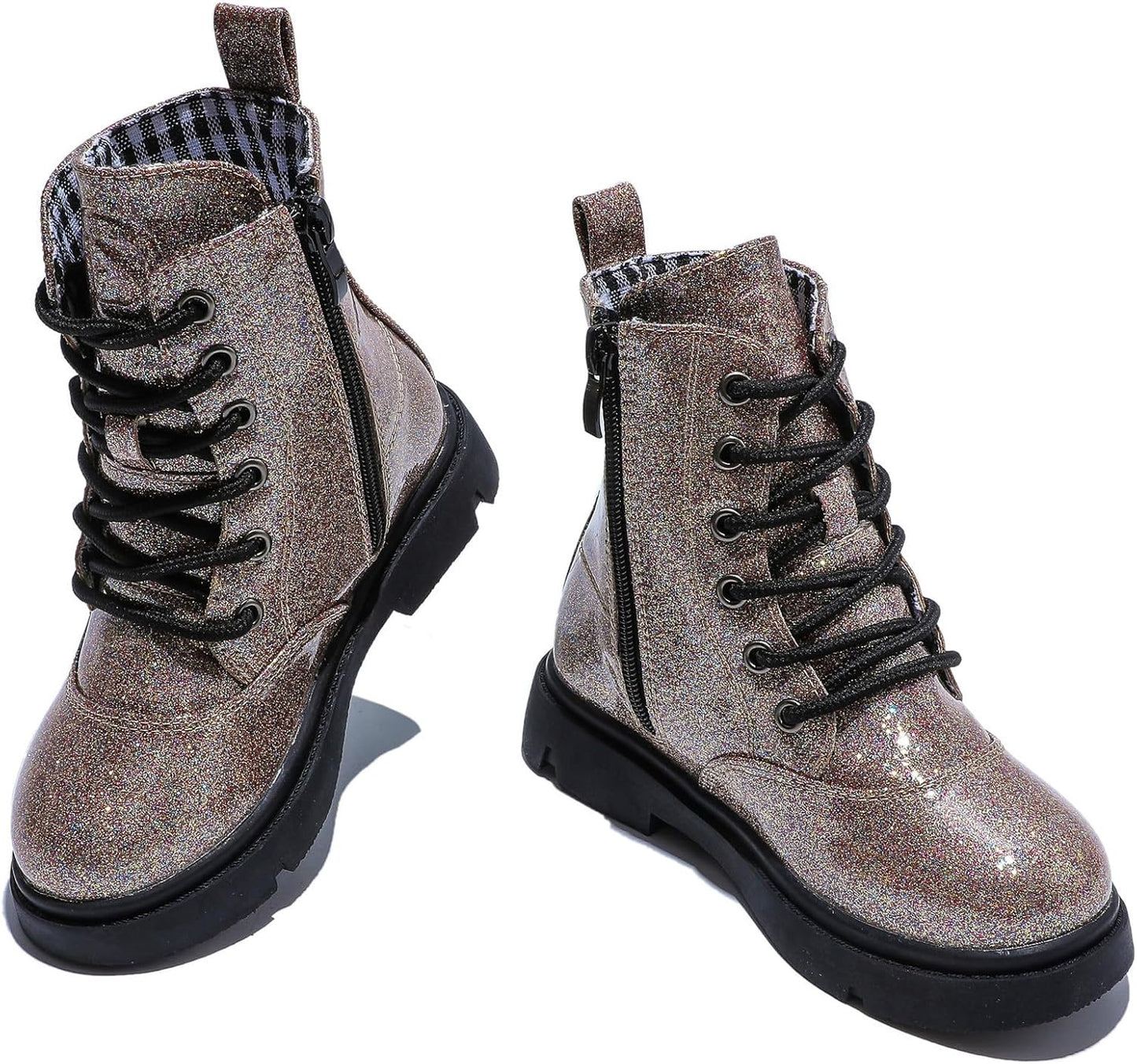 DADAWEN Boys Girls Waterproof Glitter Mid Calf Combat Boots