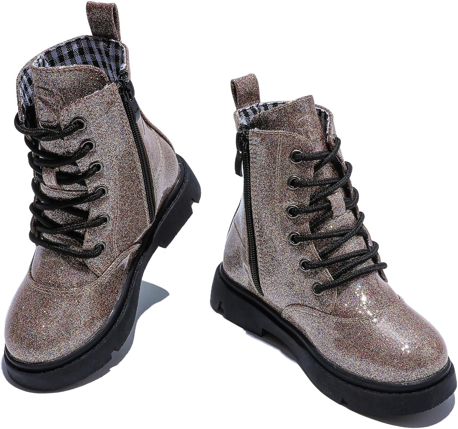 DADAWEN Boys Girls Waterproof Glitter Mid Calf Combat Boots