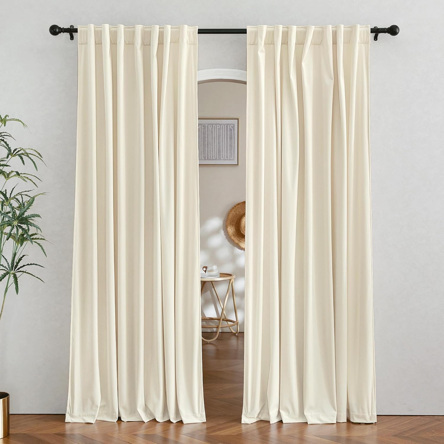 RYB Home Cream White Velvet Curtains - Luxury Window Panels