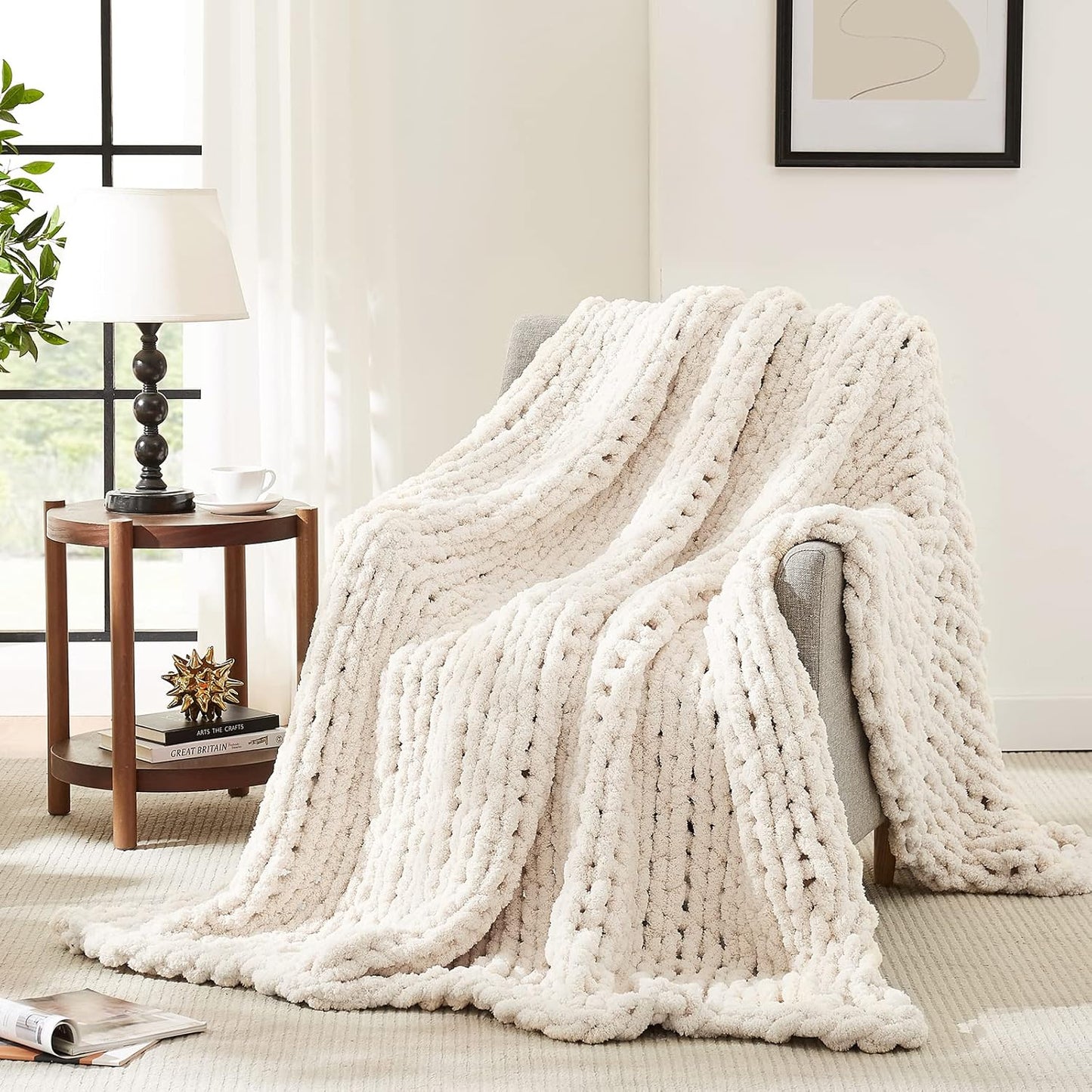 L'AGRATY Chunky Knit Blanket Throw for Cozy Home Decor