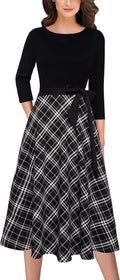 Womens A-Line Midi Dress with Pockets and Belt - Pleated Office Midi
