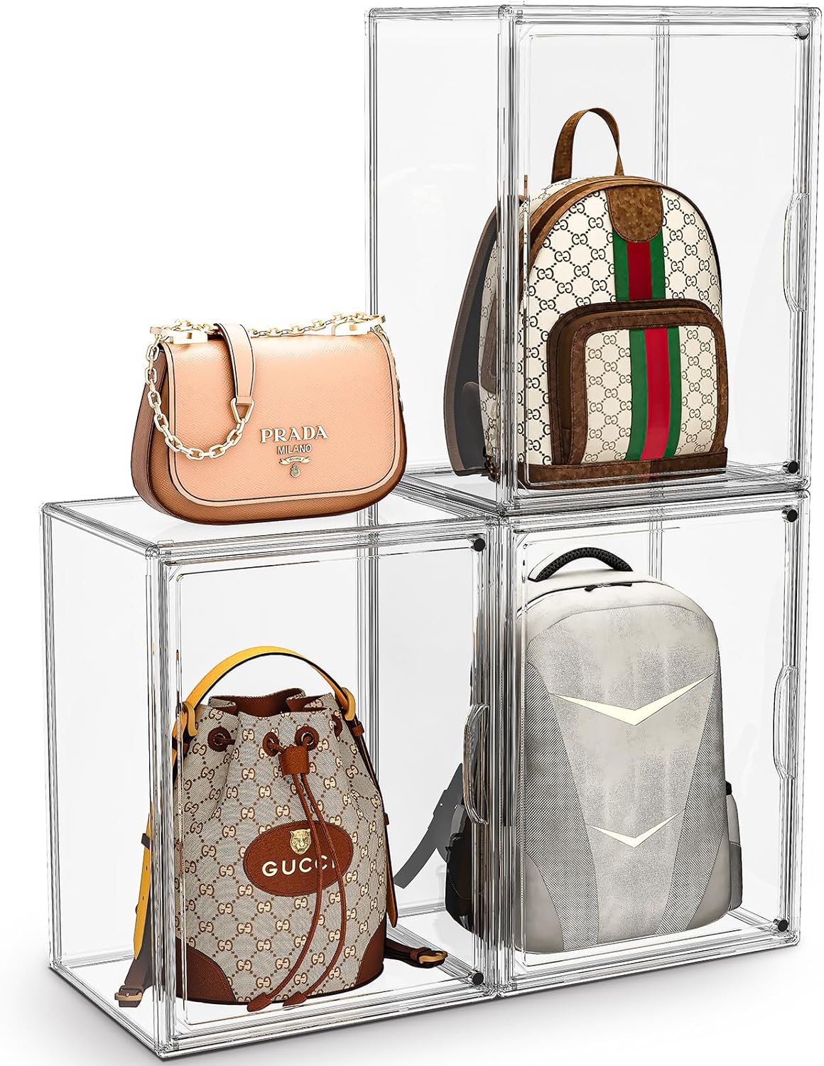 Clear Handbag Storage Organizer for Closet - Stackable Display Case